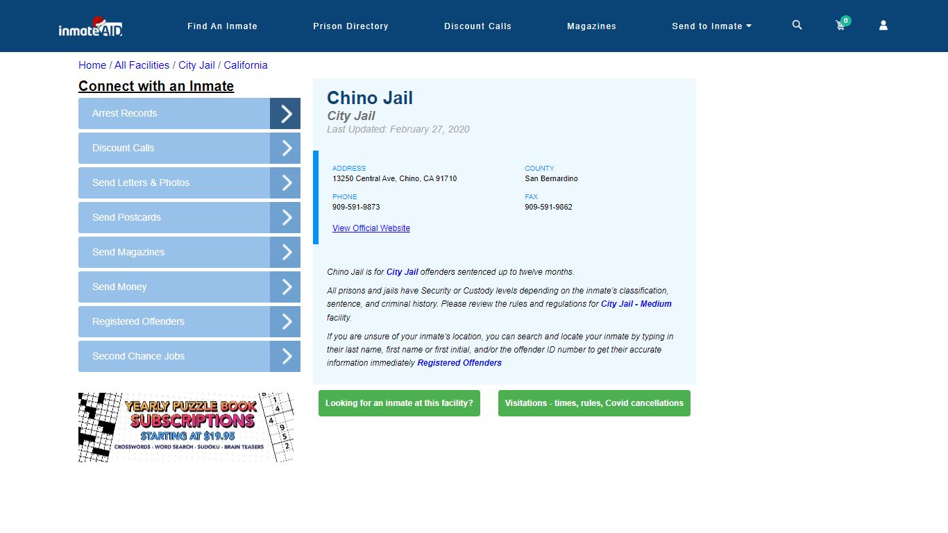 Chino Jail | Inmate Locator