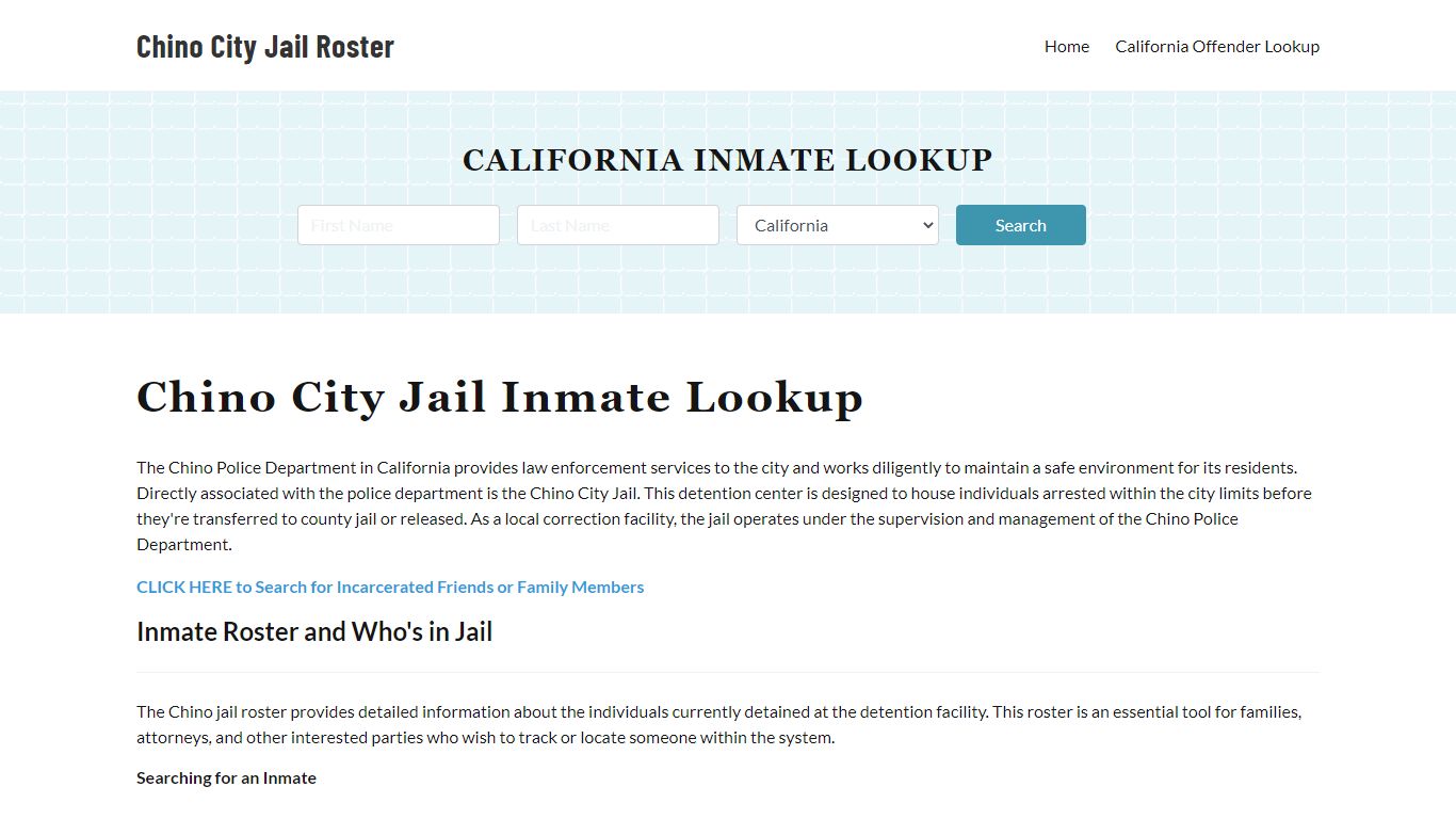 Chino Police Department & City Jail, CA Inmate Roster, Arrests, Mugshots